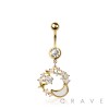 316L SURGICAL STEEL OPAL MOON MULTI CZ TOP DANGLE BELLY BUTTON NAVEL RING 